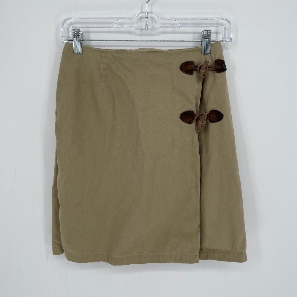 Bushwacker Women's Vintage Tan Toggle Twill Faux Wrap Casual Mini Skirt Size 6